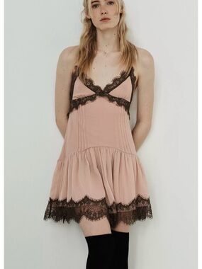 Lace-Trim Slip Dress - Blush Pink
